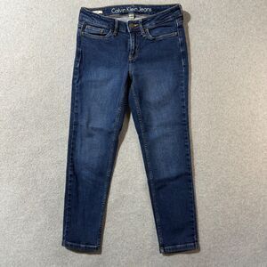 Calvin Klein Jeans Womens Size 4 Blue Solid Mid Rise Straight Skinny Capri City